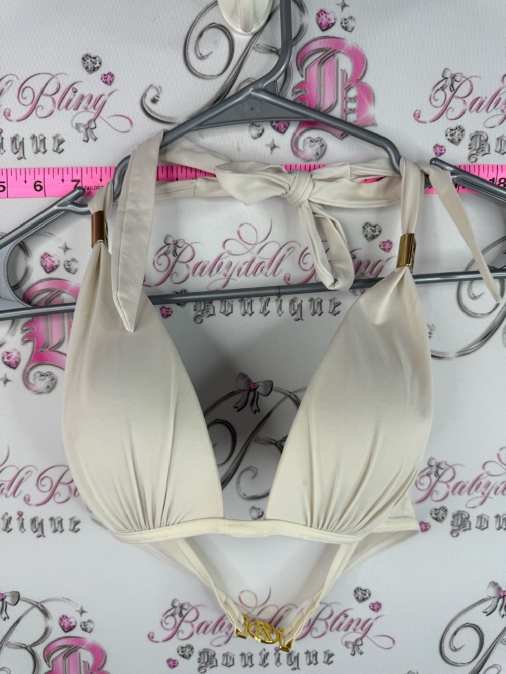 Victoria's Secret bikini top tie up Cream Halter Bikini Top with Gold Accents